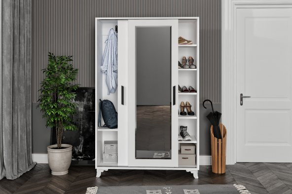 Afilli Afilli Liva Sürgülü Ve Aynalı Portmanto Beyaz (Tamamı Mdflam) - 4