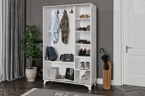 Afilli Afilli Liva Sürgülü Ve Aynalı Portmanto Beyaz (Tamamı Mdflam) - 5