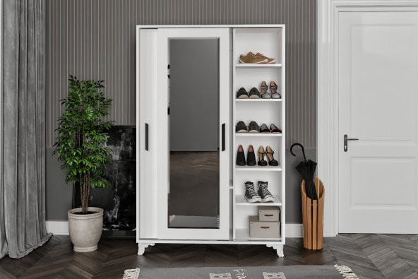 Afilli Afilli Liva Sürgülü Ve Aynalı Portmanto Beyaz (Tamamı Mdflam) - 6