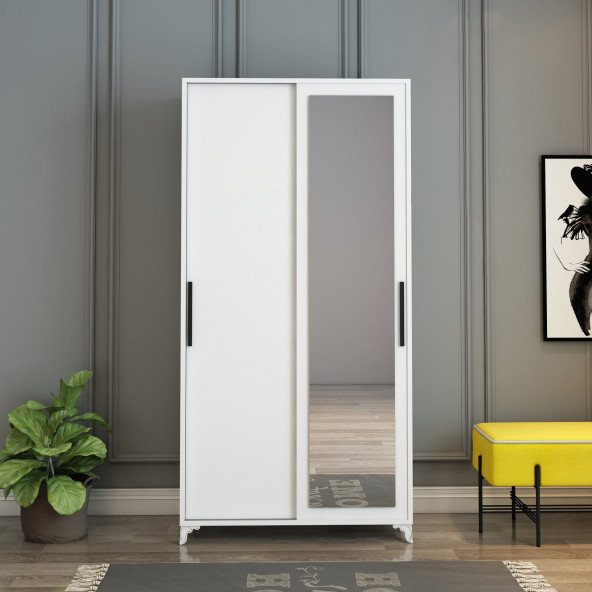 Afilli Afilli Olivia Sürgülü Aynalı Beyaz Portmanto Mdf - 2