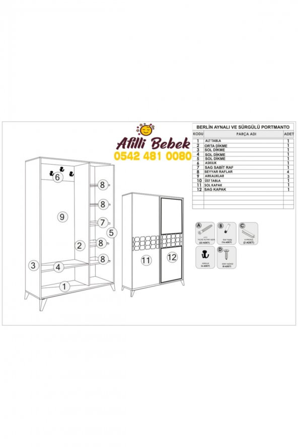 Afilli Tamamı Mdf Lisa Aynalı Ve Sürgülü Portmanto - 6