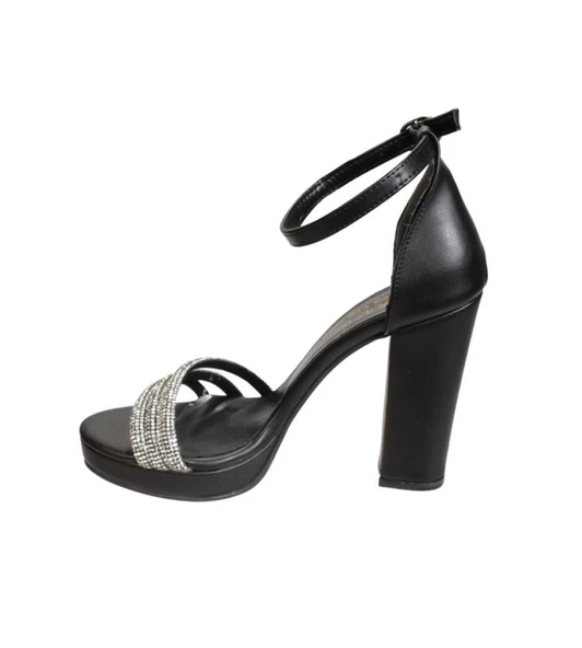 YAZKIŞ Kadın Siyah Beyaz Krem Taşlı 3 Bantlı 11cm Kalın Platform Topuklu Düğün Nişan Abiye Ayakkabı - Resim 7