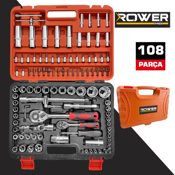 Rowermax Profesyonel 1/2 ve 1/4 Cırcırlı Lokma Anahtar Takımı Bits Uç Seti 108 Parça - 4