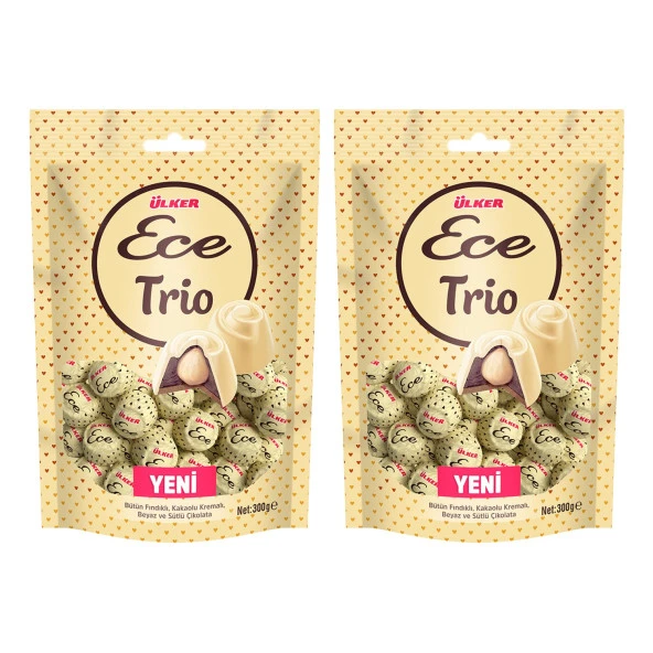Ülker Ece Trio Bütün Fındıklı Beyaz ve Sütlü Çikolata 300 gr 2 li