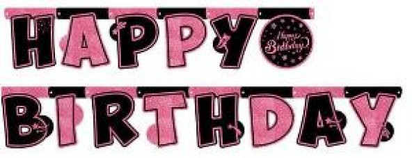 FLAMA PINK STARS HAPPY BIRTHDAY YAZI 1 ADET ürün görseli