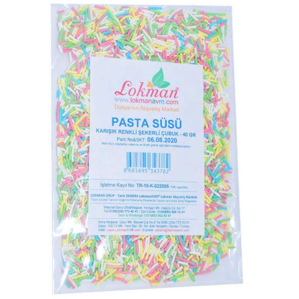 Pasta Süsü Granül Şekeri Karışık Renk 40 Gr Paket