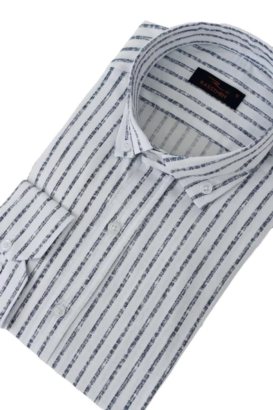 Erkek Silim Fit Çizgili Gömlek BGL-ST02766 - Resim 4