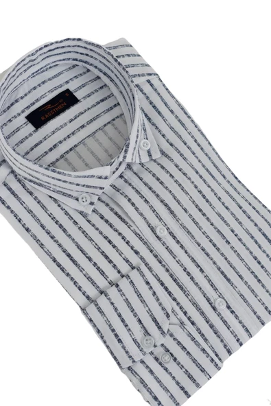 Erkek Silim Fit Çizgili Gömlek BGL-ST02766 - Resim 2