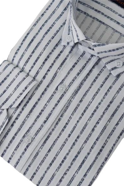 Erkek Silim Fit Çizgili Gömlek BGL-ST02766 - Resim 5