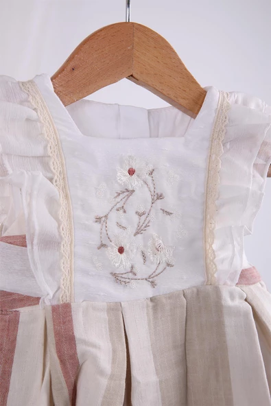 Papatya Nakışlı Pileli Bayramlık Kız Bebek Elbise 13903 - 9