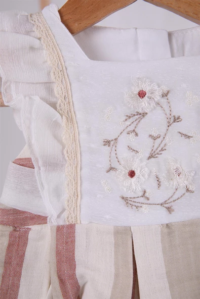 Papatya Nakışlı Pileli Bayramlık Kız Bebek Elbise 13903 - 8