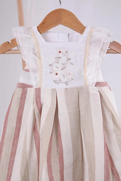 Papatya Nakışlı Pileli Bayramlık Kız Bebek Elbise 13903 - 6