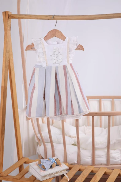 Papatya Nakışlı Pileli Bayramlık Kız Bebek Elbise 13903 - 12