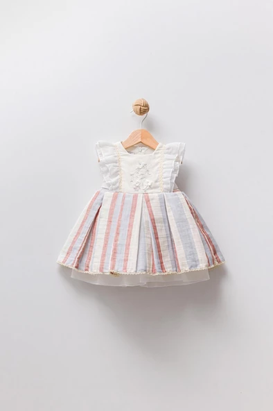 Papatya Nakışlı Pileli Bayramlık Kız Bebek Elbise 13903 - 3