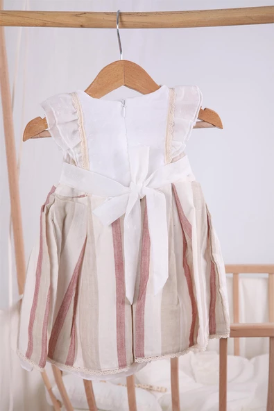 Papatya Nakışlı Pileli Bayramlık Kız Bebek Elbise 13903 - 11