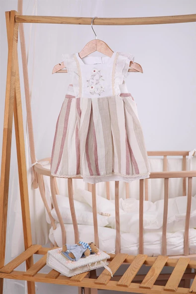 Papatya Nakışlı Pileli Bayramlık Kız Bebek Elbise 13903 - 4