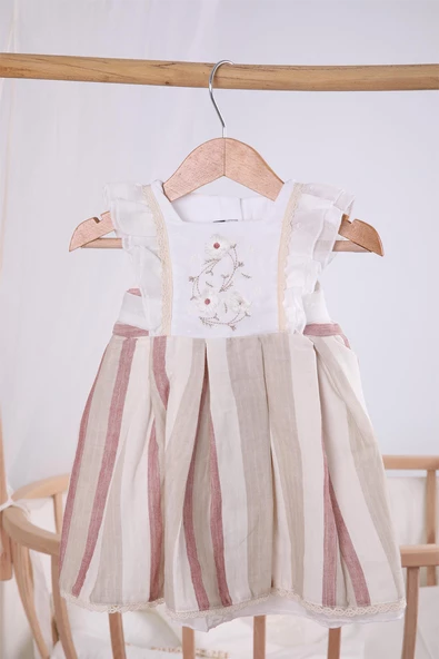 Papatya Nakışlı Pileli Bayramlık Kız Bebek Elbise 13903 - 5