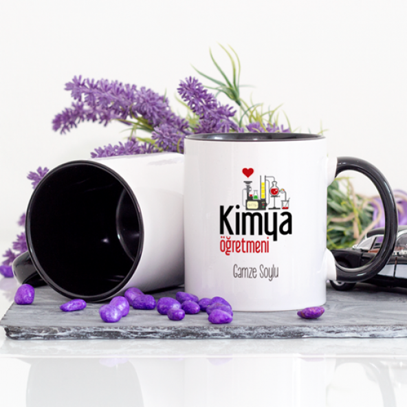 Kişiye Özel Kimya Öğretmeni Kalpli Kupa Bardak - Lacivert - 2