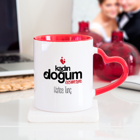 Kişiye Özel Kadın Doğum Uzmanı Kalpli Kupa Bardak