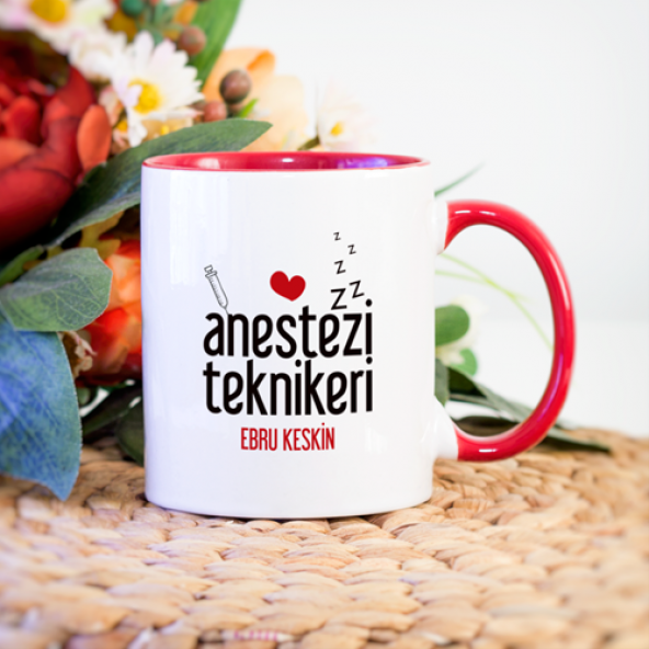 Kişiye Özel Kırmızı Renkli Anestezi Teknikeri Kupa Bardak