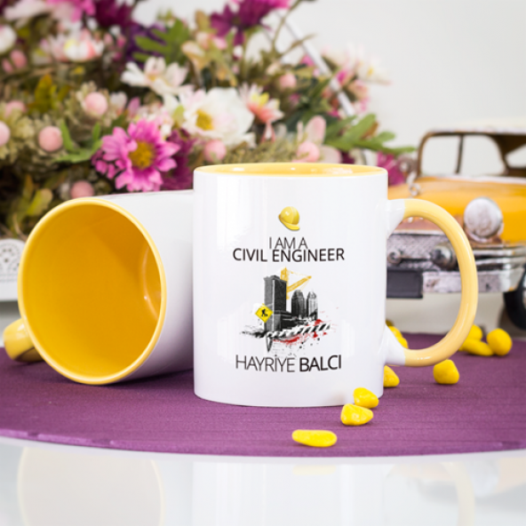 Kişiye Özel Sarı Renkli İnşaat Mühendisi Kupa Bardak - Resim 2