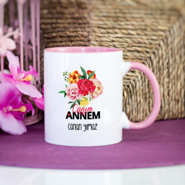 Kişiye Özel Pembe Renkli Klasik Anne Sözlü Kupa Bardak ürün görseli