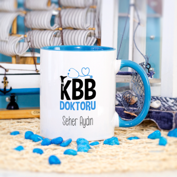Kişiye Özel Mavi Renkli Kulak Burun Boğaz Doktoru Kupa Bardak - 1