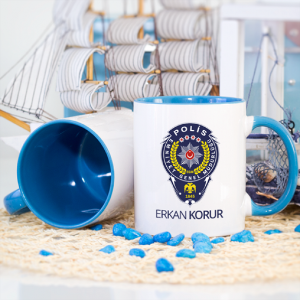 Kişiye Özel Mavi Renkli Polis Kupa Bardak - 2