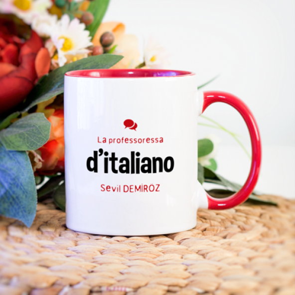 Kişiye Özel İtalyanca Öğretmeni Kupa Bardak - Kırmızı (Bayan) ürün görseli