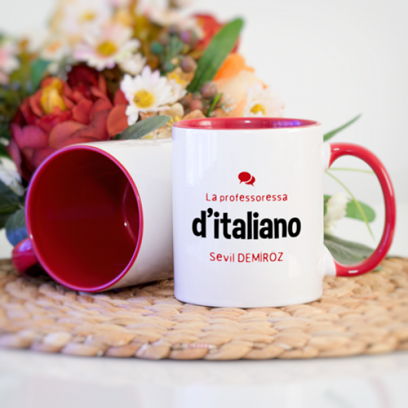 Kişiye Özel İtalyanca Öğretmeni Kupa Bardak - Kırmızı (Bayan) - Resim 2