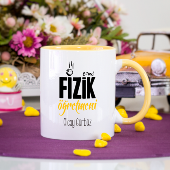Kişiye Özel Sarı Renkli Fizik Öğretmeni Kupa Bardak