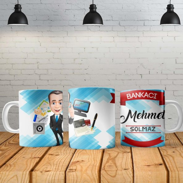 Bankacı Erkek Kişiye Özel Baskılı Yeni Tasarım Kupa Bardak Özel Kutusunda