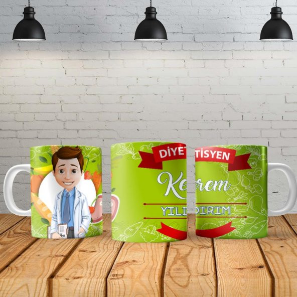 Diyetisyen Erkek Kişiye Özel Baskılı Yeni Tasarım Kupa Bardak Özel Kutusunda