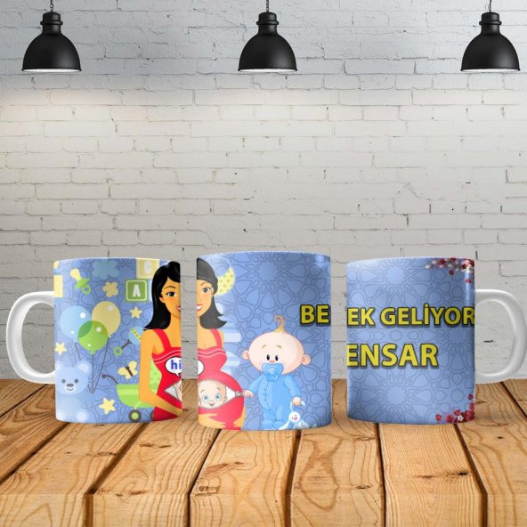 Bebek Geliyor - Erkek Kişiye Özel Baskılı Yeni Tasarım Sihirli Kupa Bardak Özel Kutusunda