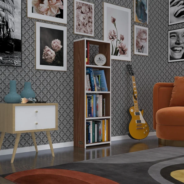 Kenzlife kitaplık süper ga 120*40*19 cvz 4 katlı tek bölme ofis mutfak banyo dolabı arkalıksız ürün görseli 1