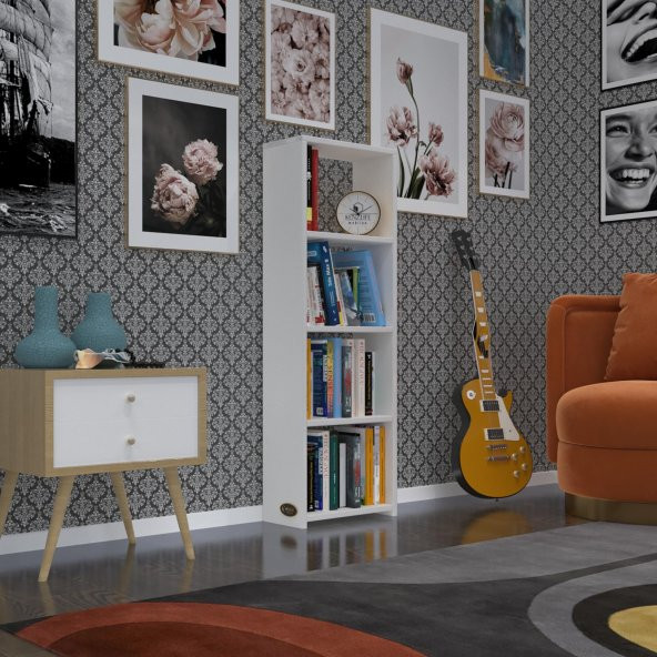 Kenzlife kitaplık süper ga 120*40*19 byz 4 katlı tek bölme ofis mutfak banyo dolabı arkalıksız ürün görseli