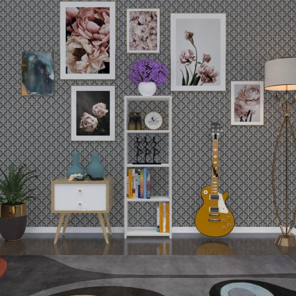 Kenzlife kitaplık süper ga 120*40*19 byz 4 katlı tek bölme ofis mutfak banyo dolabı arkalıksız - Resim 2