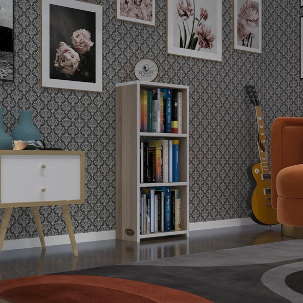 Kenzlife kitaplık süper ga 090*40*19 crd 3 katlı tek bölme ofis mutfak banyo dolabı arkalıksız