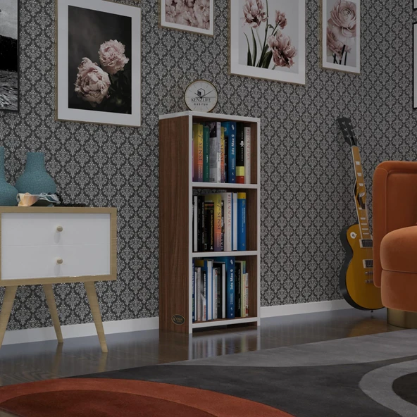 Kenzlife kitaplık süper ga 090*40*19 cvz 3 katlı tek bölme ofis mutfak banyo dolabı arkalıksız ürün görseli