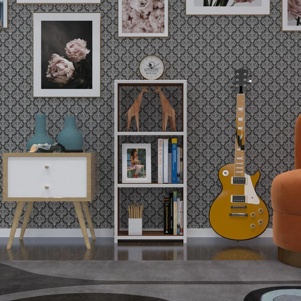 Kenzlife kitaplık süper ga 090*40*19 cvz 3 katlı tek bölme ofis mutfak banyo dolabı arkalıksız - Resim 2