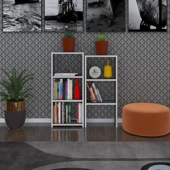 Kenzlife kitaplık süper ga 180*40*19 gri 6 katlı tek bölme çift bölme opsiyonlu ofis mutfak banyo dolabı arkalıksız - 2