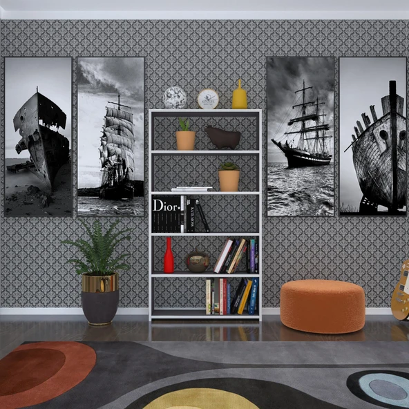 Kenzlife kitaplık süper ga 150*80*19 gri 5 katlı tek bölme çift bölme opsiyonlu ofis mutfak banyo dolabı arkalıksız - 3