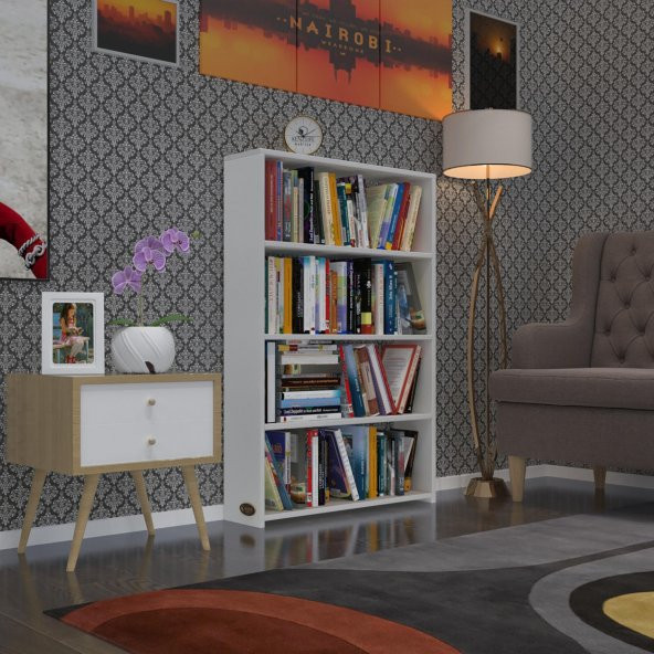 Kenzlife kitaplık süper ga 120*80*19 byz 4 katlı tek bölme ofis mutfak banyo dolabı arkalıksız ürün görseli