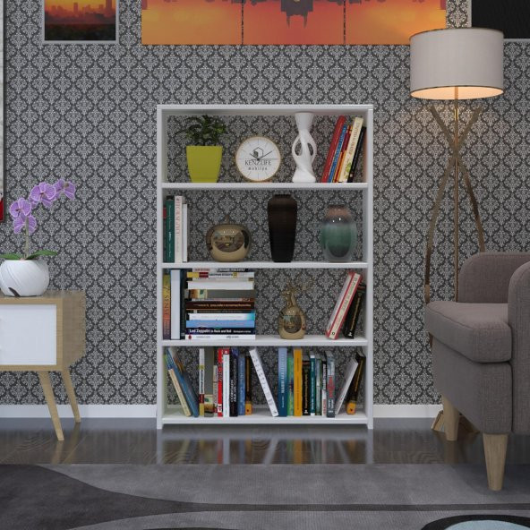 Kenzlife kitaplık süper ga 120*80*19 byz 4 katlı tek bölme ofis mutfak banyo dolabı arkalıksız - Resim 2