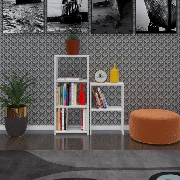 Kenzlife kitaplık süper ga 150*40*19 byz 5 katlı tek bölme çift bölme opsiyonlu ofis mutfak banyo dolabı arkalıksız - 2