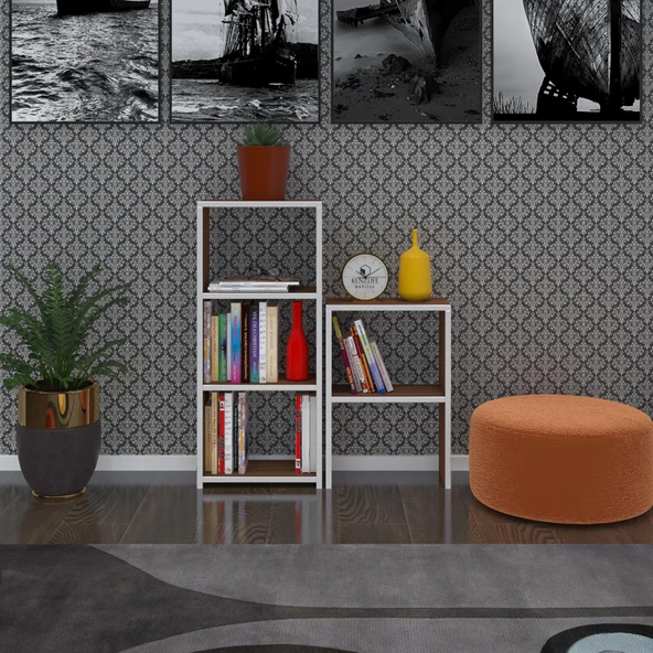 Kenzlife kitaplık süper ga 150*40*19 cvz 5 katlı tek bölme çift bölme opsiyonlu ofis mutfak banyo dolabı arkalıksız - Resim 3