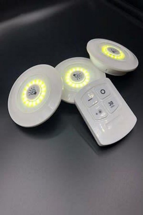 3lü Uzaktan Kumandalı Yapışkanlı Kablosuz Led Spot Lambalar - 3
