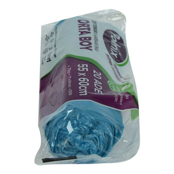 Çöp Torbası Orta Boy 55x60Cm 70Gr 11Mikron 30Lt Mavi Rulo 20 Adet - 3