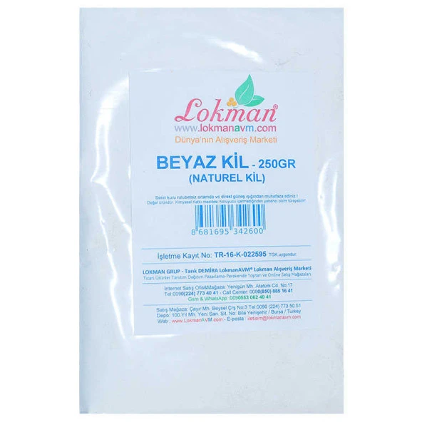 Beyaz Kil Öğütülmüş Doğal Saf Naturel 250 Gr Paket