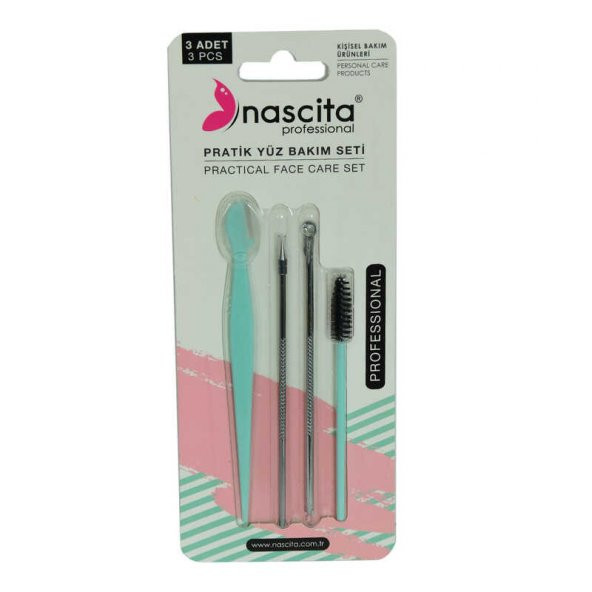 Profesyonel Pratik Yüz Bakım Seti - 2 Li Akne Aparatı Kaş Usturası Maskara Fırçası 4 Lü Set 1 Adet - 4